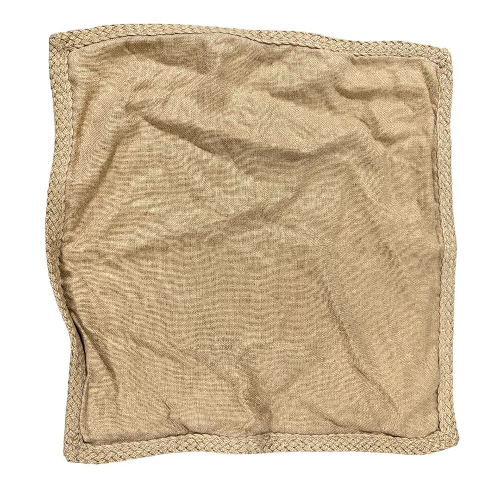 Pottery Barn 100% Linen Accent Pillow Cover Beige Jute Woven Trim 20x20" Square
